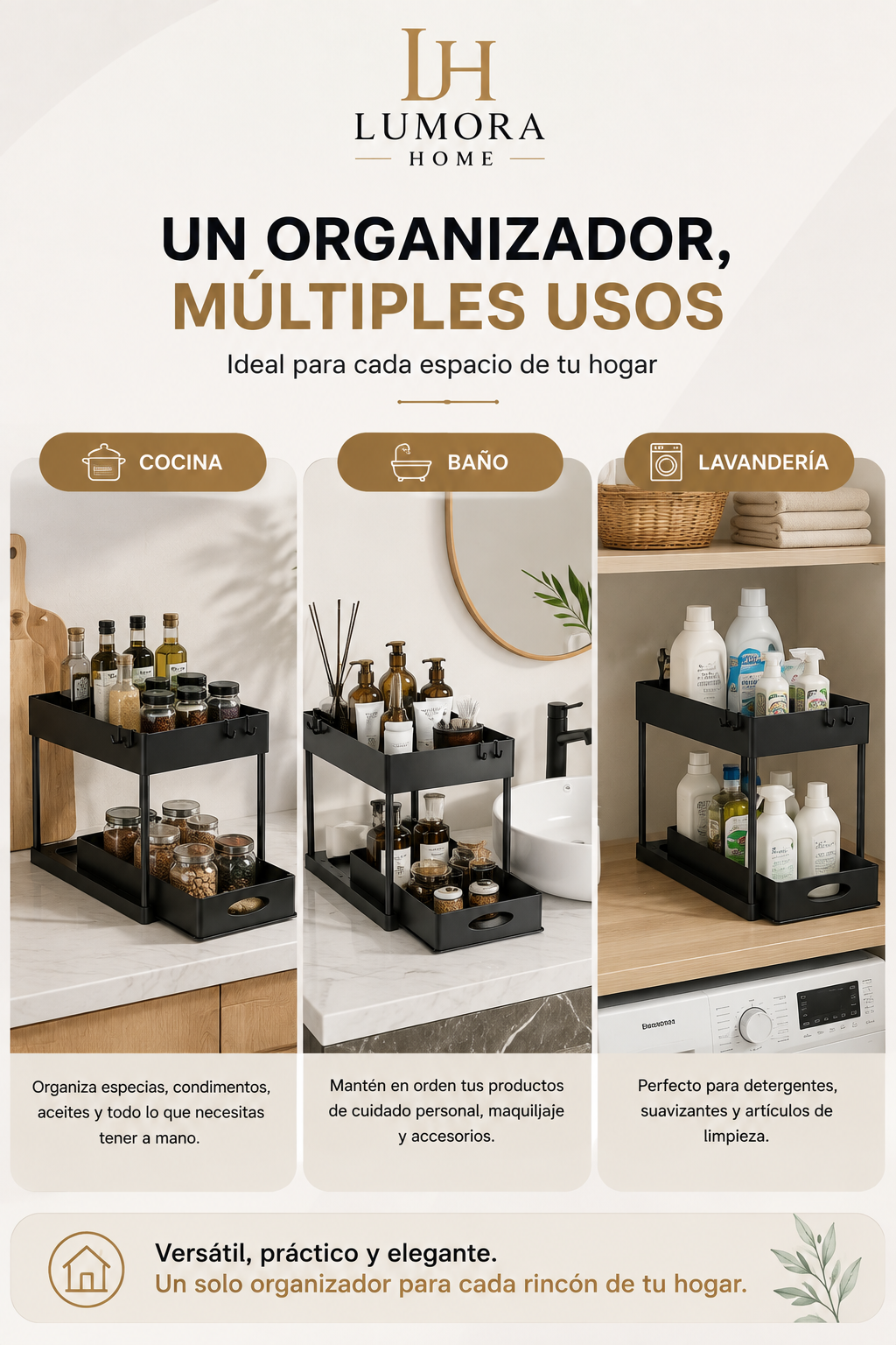 Organizador Deslizante de 2 Niveles para Cocina, Baño y Lavandería