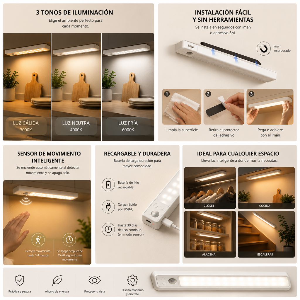 Luz LED Inteligente con Sensor de Movimiento | Lumora Home