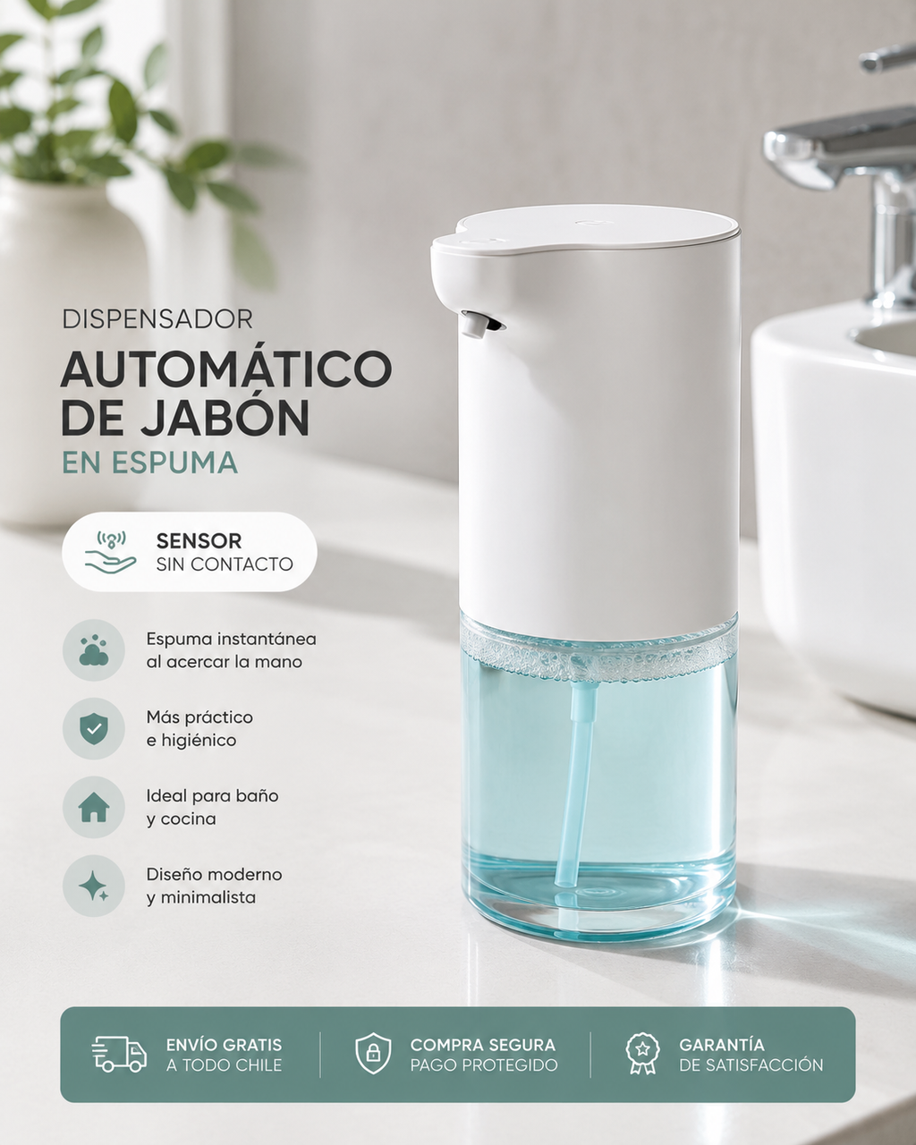 Dispensador Automático de Jabón en Espuma | Sensor sin Contacto