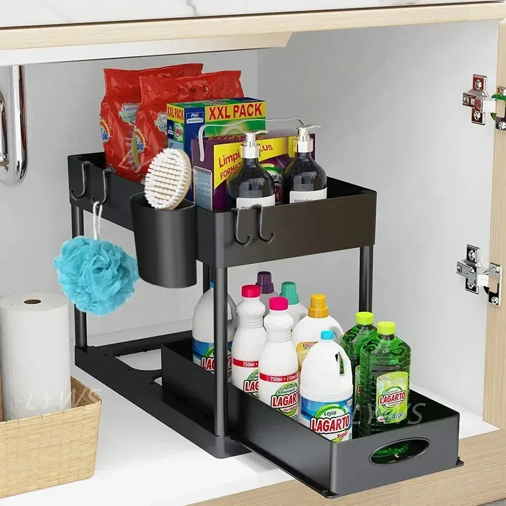 Organizador Deslizante de 2 Niveles para Cocina, Baño y Lavandería